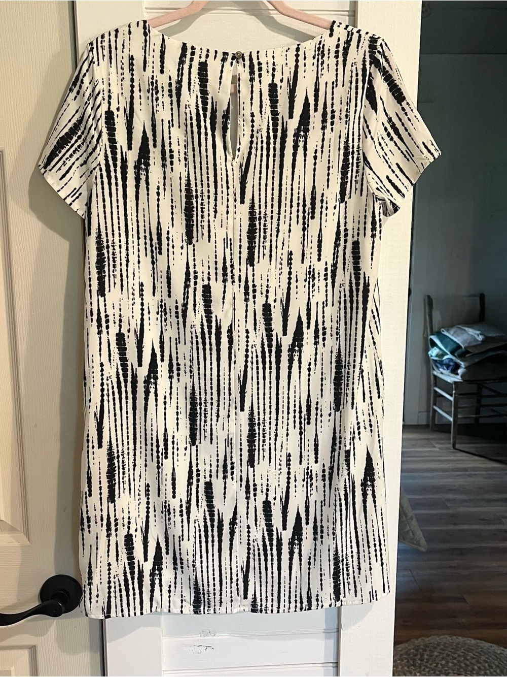 She + Sky Black and White Short Sleeve Shift Dress - Picture 2 of 3